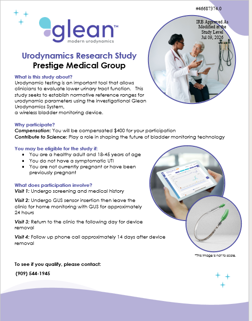 Glean Urodynamics Research Study — IRB-approved study information flyer